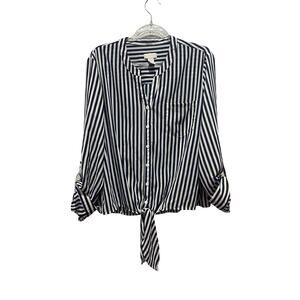 Chico's Long Sleeve Stiped Button Up Shirt Size M Coastal Nautical